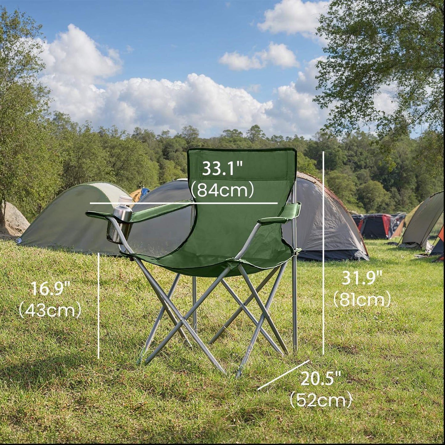 Set of 2 Camping Chairs, Outdoor Folding Chairs with Armrests, 120 kg Capacity - image 5