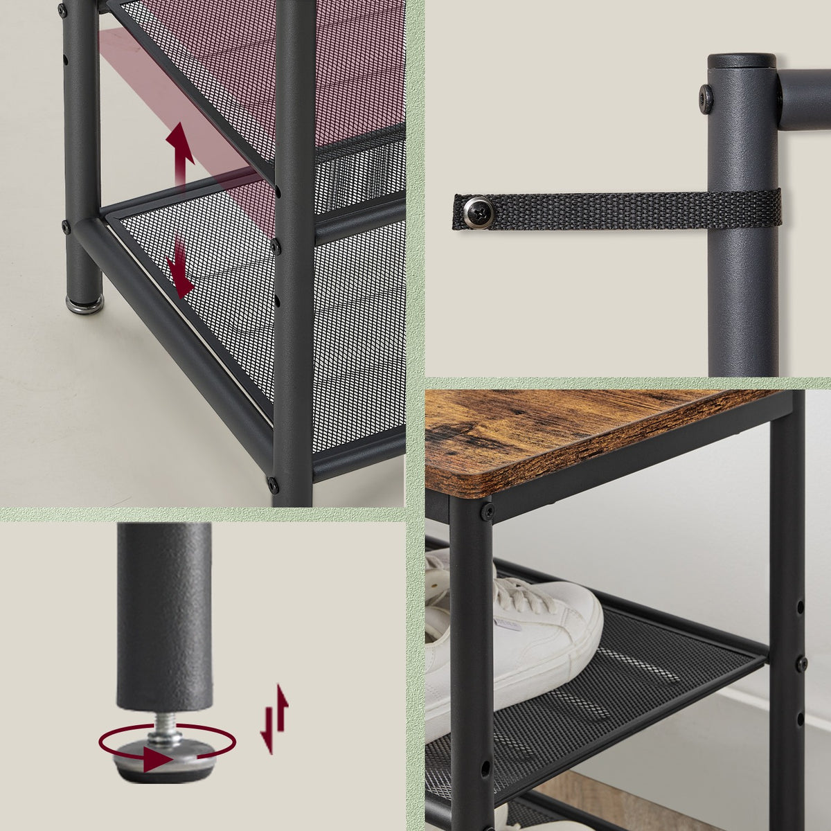 Coat Rack with Shoe Storage, Coat Stand for Hallway with Mirror, Hooks - image 5