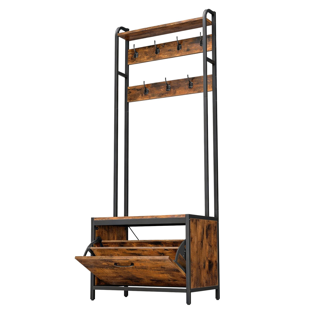 Industrial Entryway Hall Tree with Shoe Storage Bench, 7 Hooks and Shelf, Coat Rack for Bedroom - image 8