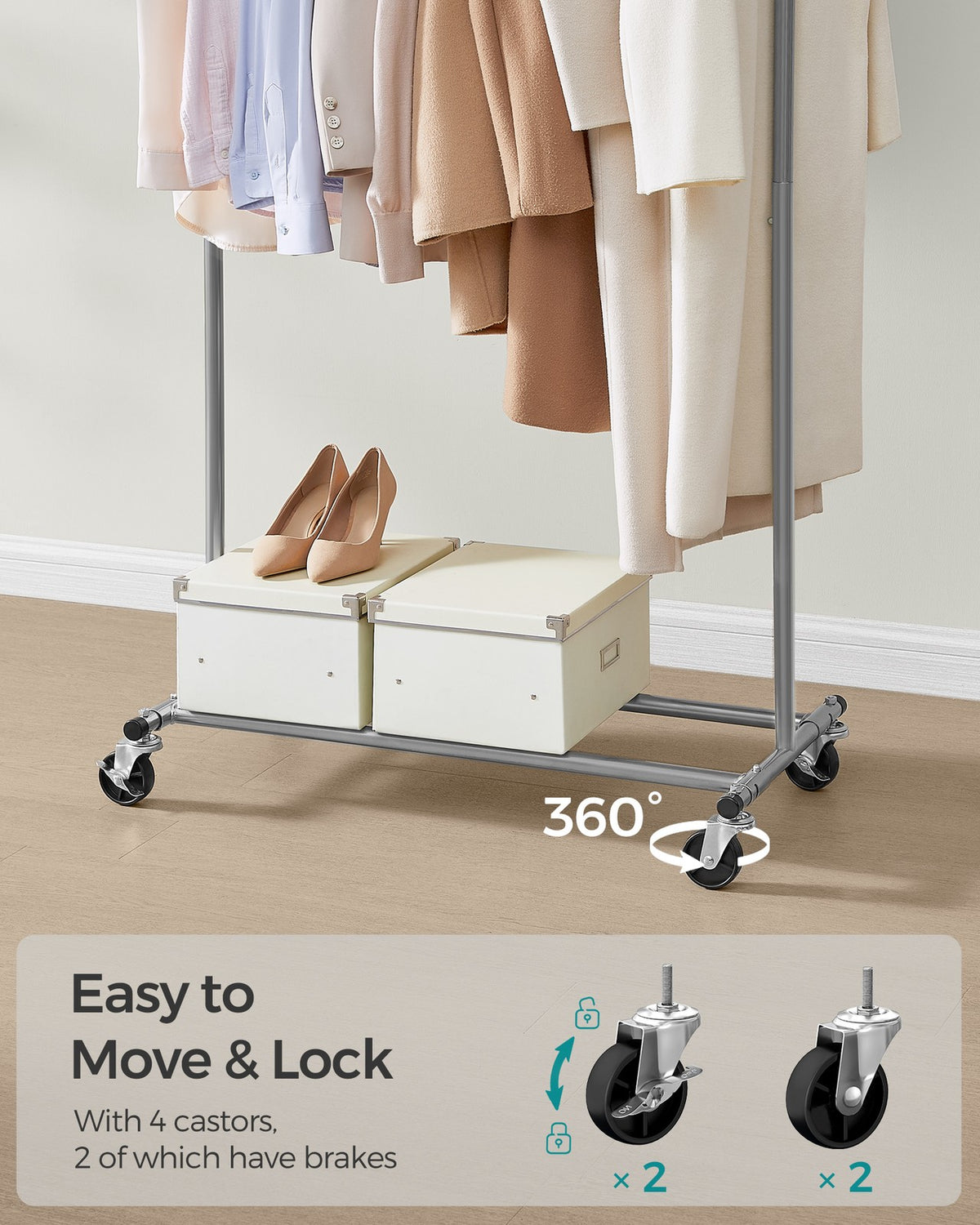 Heavy-Duty and Portable Clothes Rack on Wheels Dove Grey - image 6