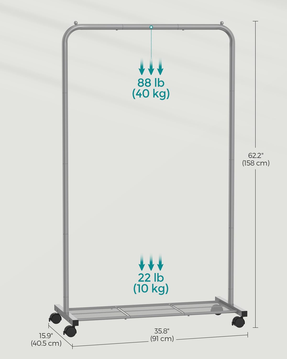 91 cm Long Clothes Rack on Wheels Dove Grey - image 8