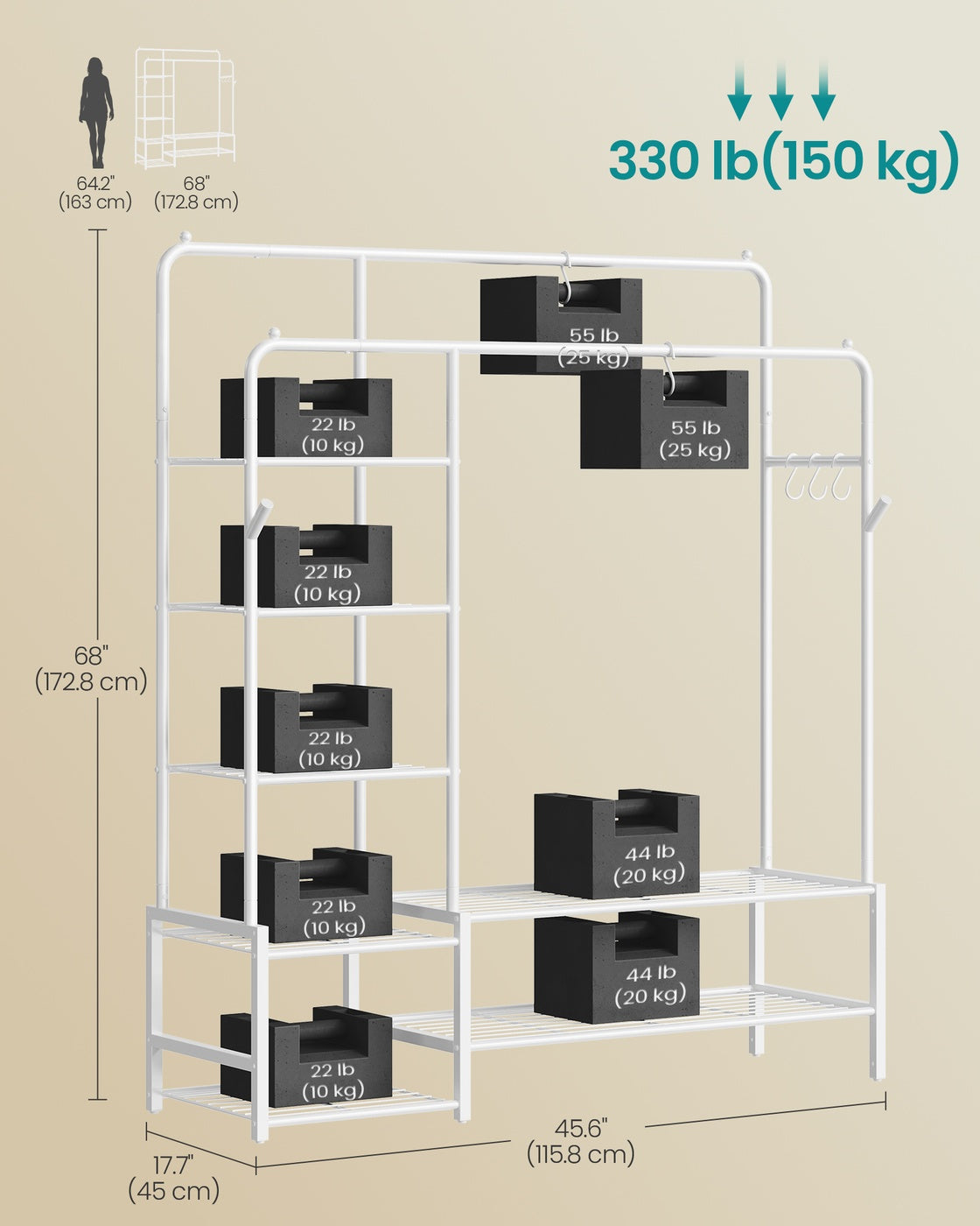 Clothes Rack Open Wardrobe with 7 Shelves Hanging Rods White - image 5