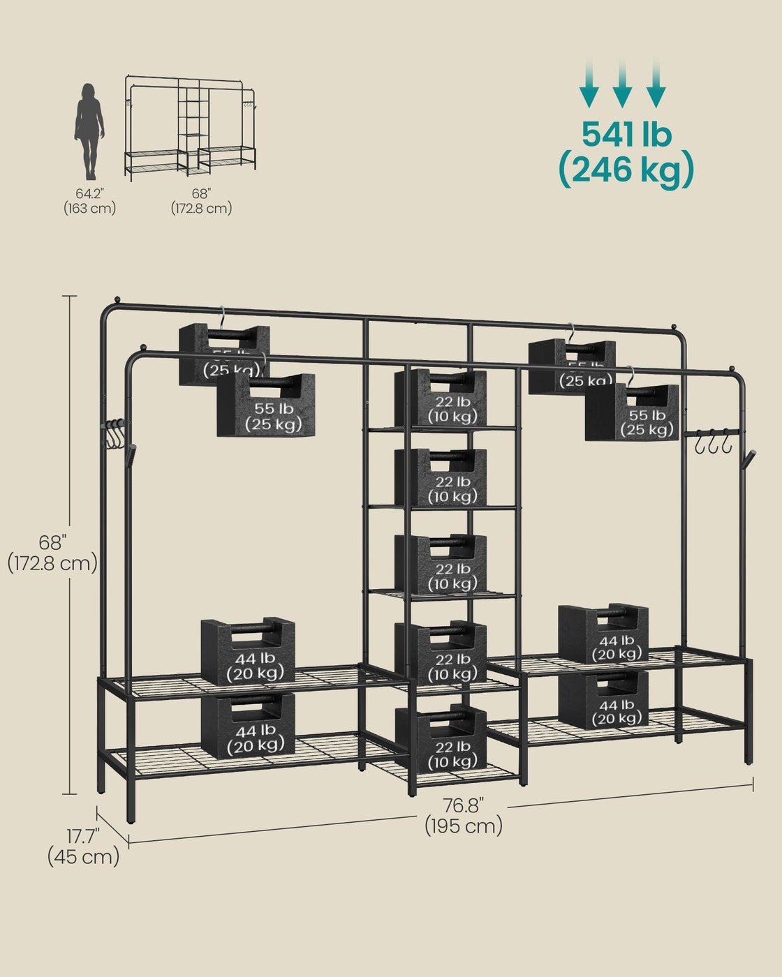 Open wardrobe clothes rack with shelves and hanging rods - image 10