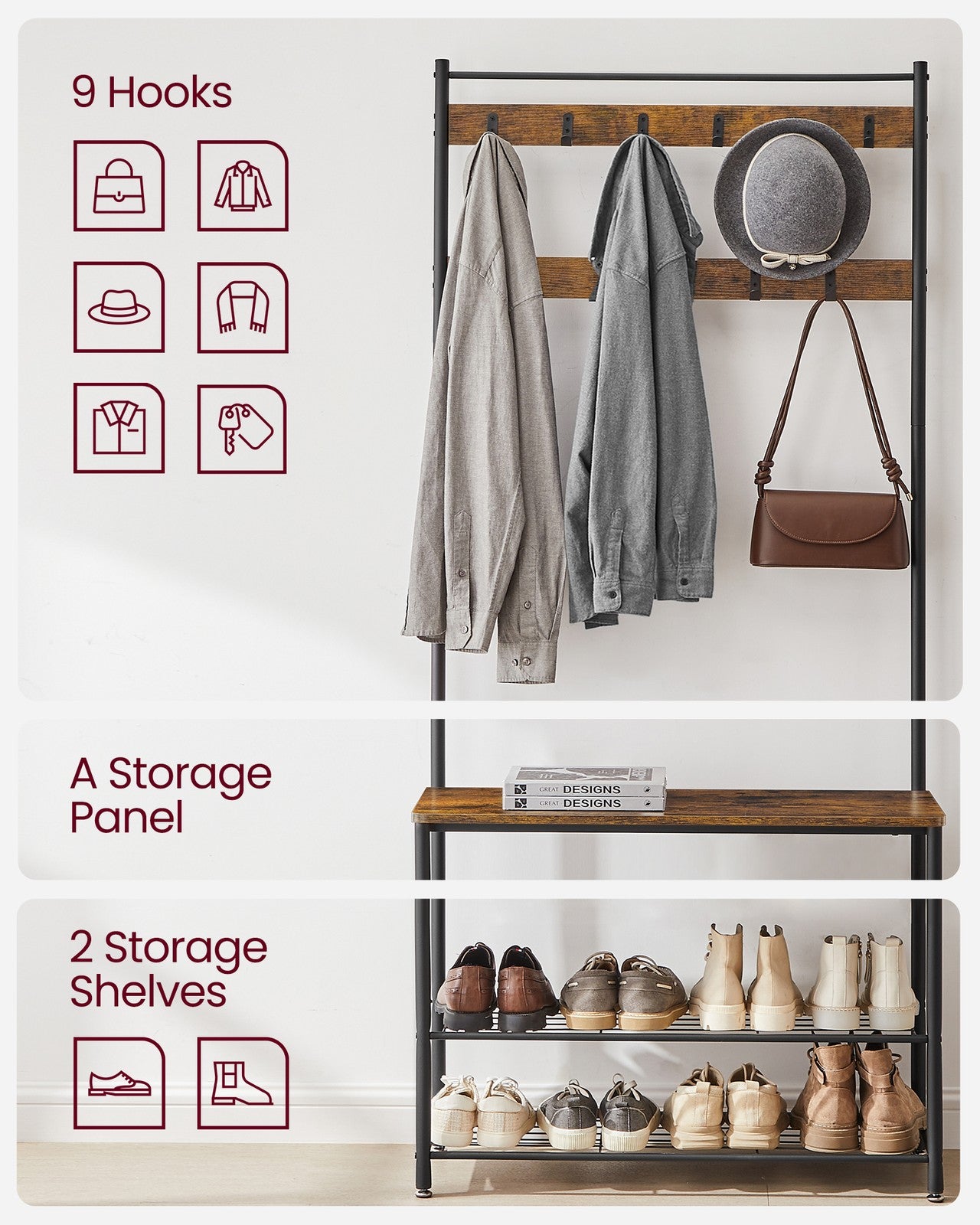 Coat Rack, Coat Stand with Shoe Storage Bench - image 7