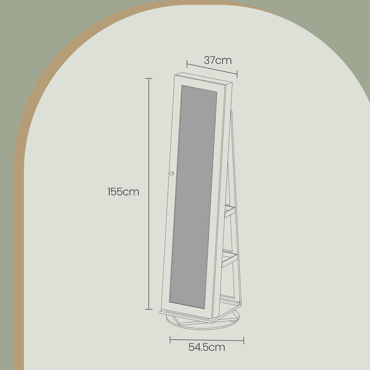 Freestanding Jewellery Organiser, Jewellery Cabinet with Full-Length Mirror, 360° Swivel - image 6