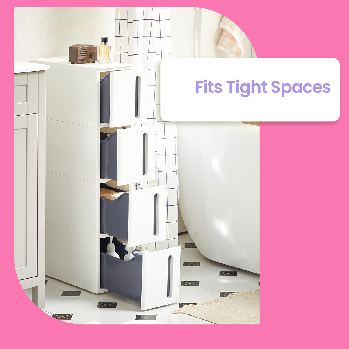 Narrow Trolley with 4 Drawers, Cabinet with Wheels for Kitchen Bathroom, 45 x 17 x 83 cm - image 6