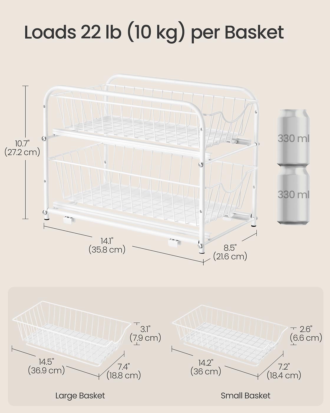 Cupboard Organiser 2-Tier Under Sink Storage Organiser Matte White - image 7