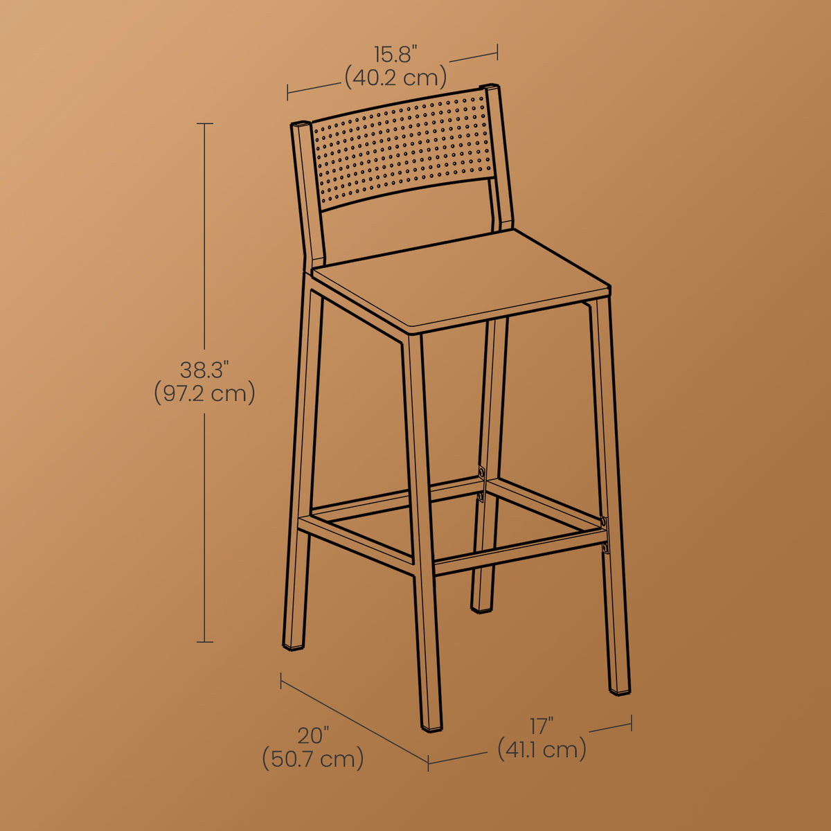 Set of 2 Dining Chairs, Industrial Kitchen Bar Stools for Living Room, Rustic Brown and Black - image 5