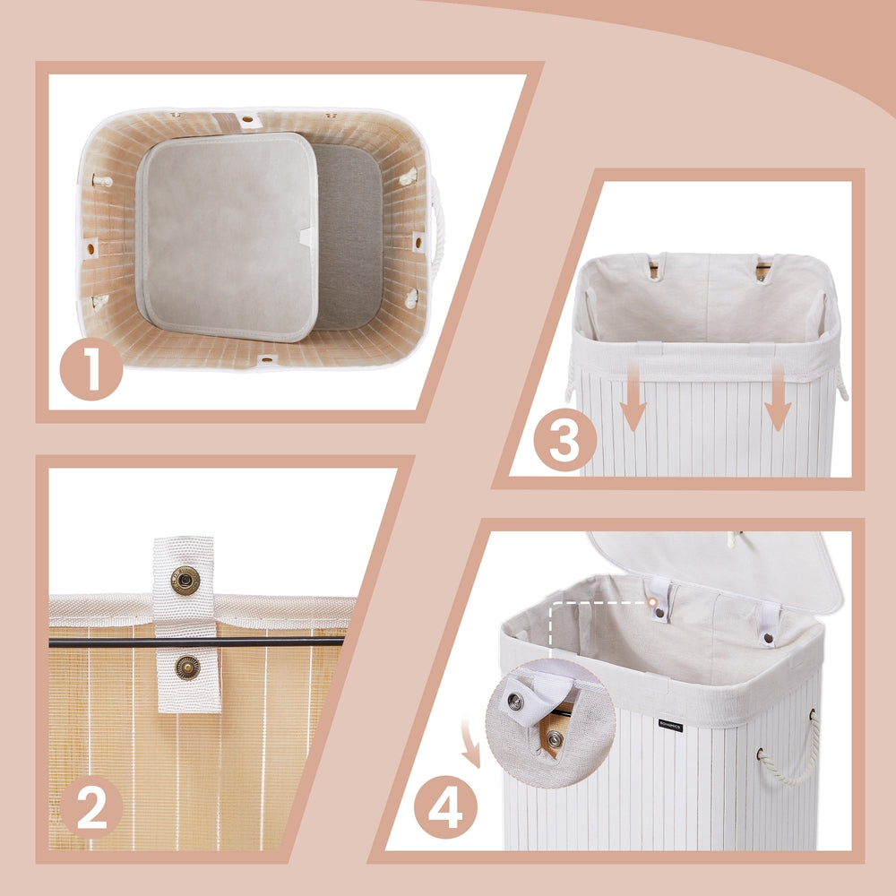 Foldable Laundry Hamper with Lid, 72 L Bamboo Laundry Basket, Storage Hamper with 3 Handles - image 8