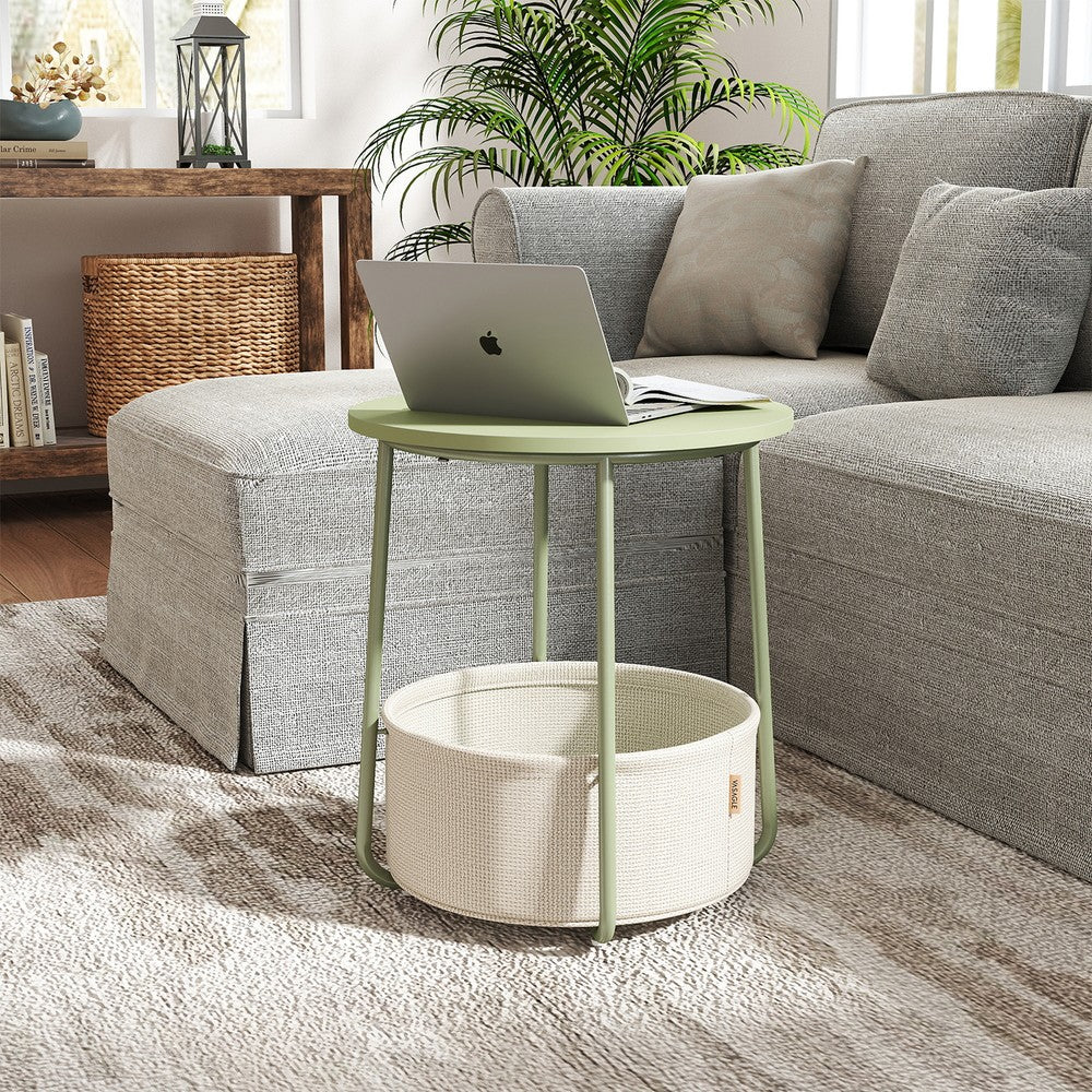 Side Table, Round End Table with Fabric Basket, for Living Room Bedroom - image 25