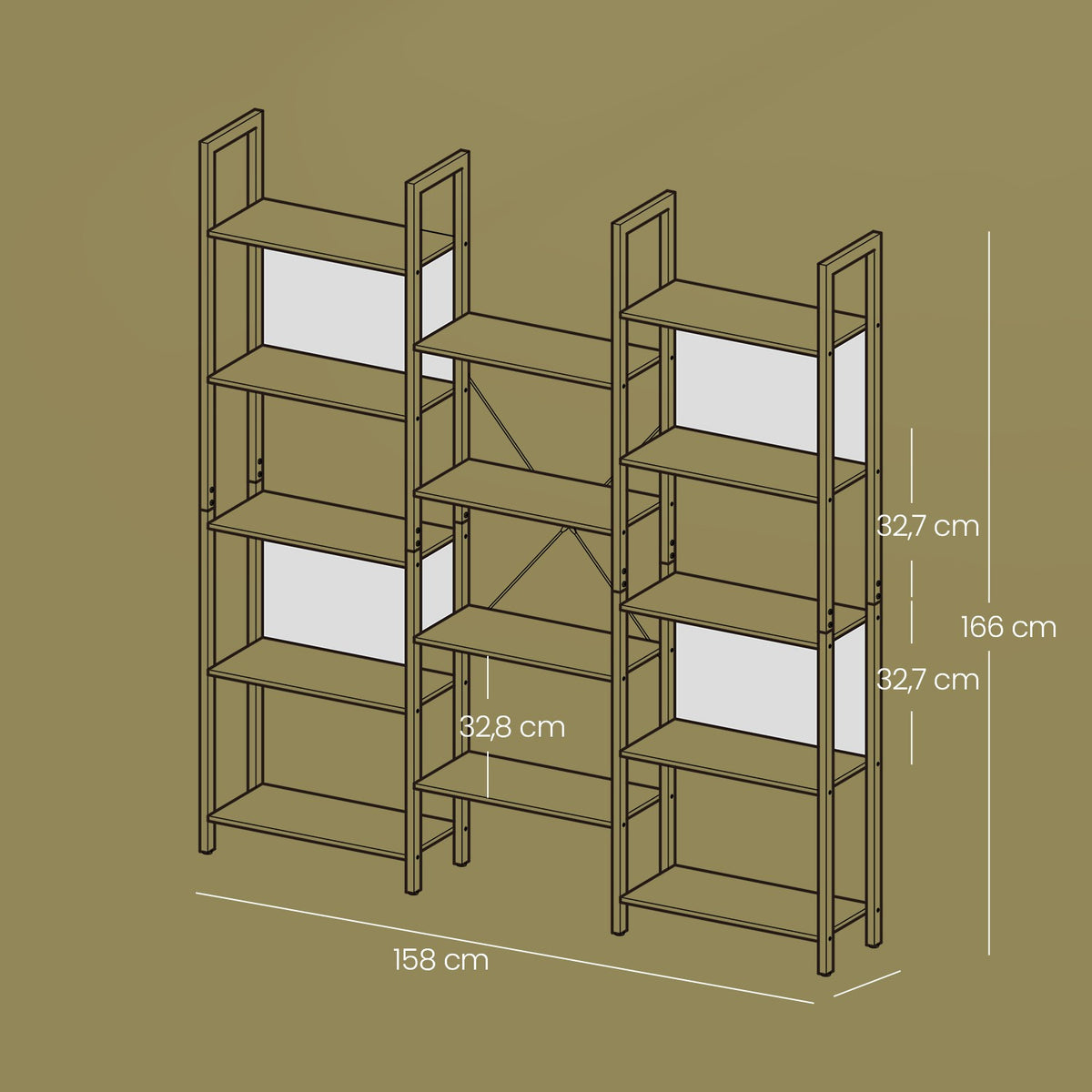 5-Tier Storage Rack with 14 Shelves, Book Shelf with Metal Frame, 24 x 158 x 166 cm, Brown and Black - image 22