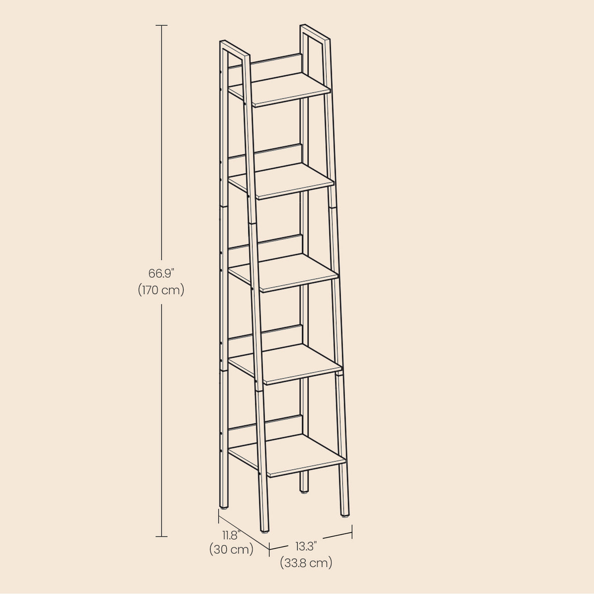 Bookshelf, 5-Tier Narrow Book Shelf, 11.8 x 13.3 x 66.9 Inches - image 13