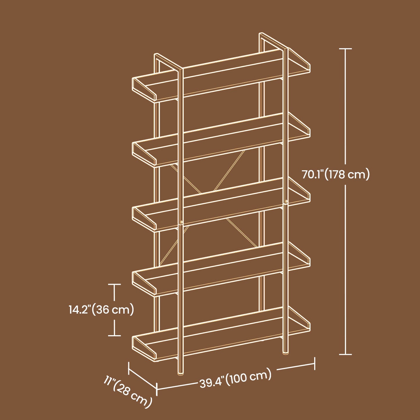5-Tier Bookcase, Storage Rack, Book Shelf, for Study, Living Room, Bedroom, Brown and Black - image 5