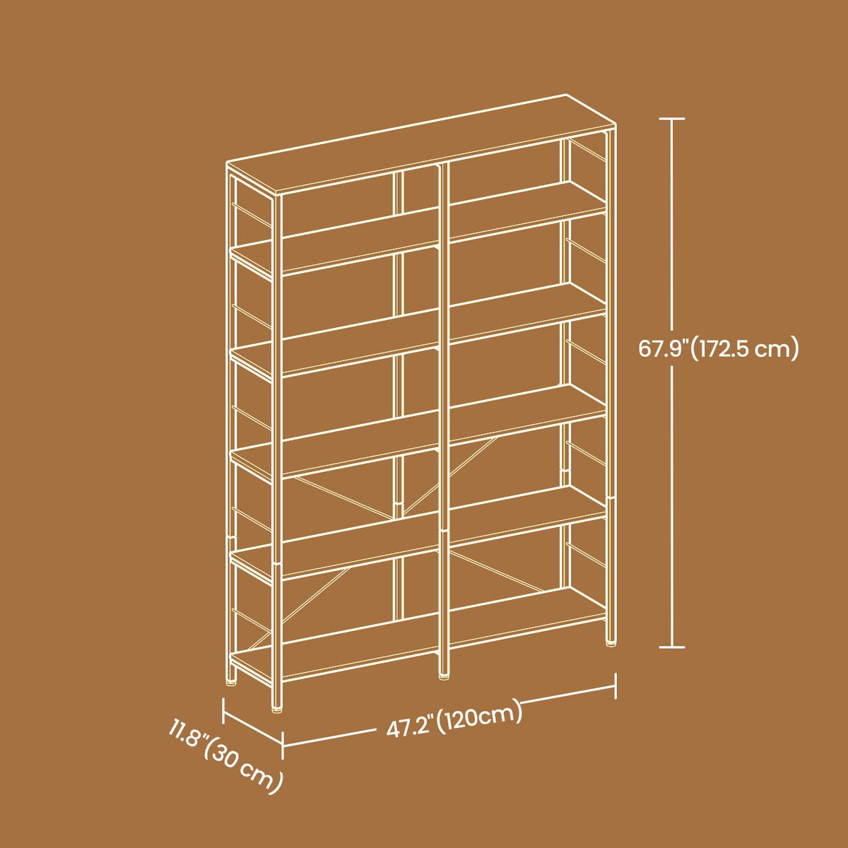 Narrow Storage Shelf, 6-Tier Bookcase for Study, Living Room, Kitchen, Brown and Black - image 5