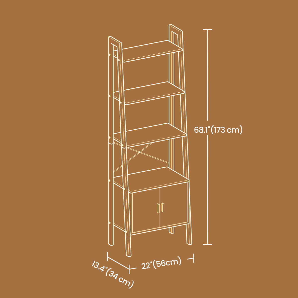 Bookcase with Cabinet, 4-Tier Storage Shelf, Bookshelf for Living Room or Bedroom, Metal Frame, Brown - image 5