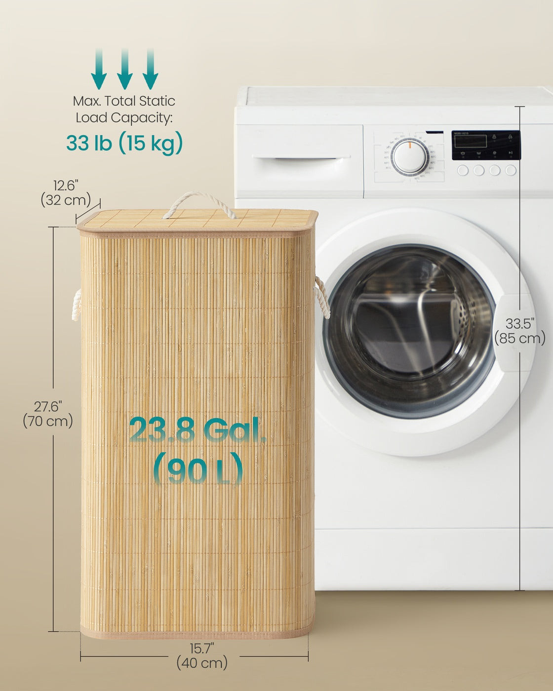 90L Bamboo laundry basket with lid and washable liner Natural Colour - image 6