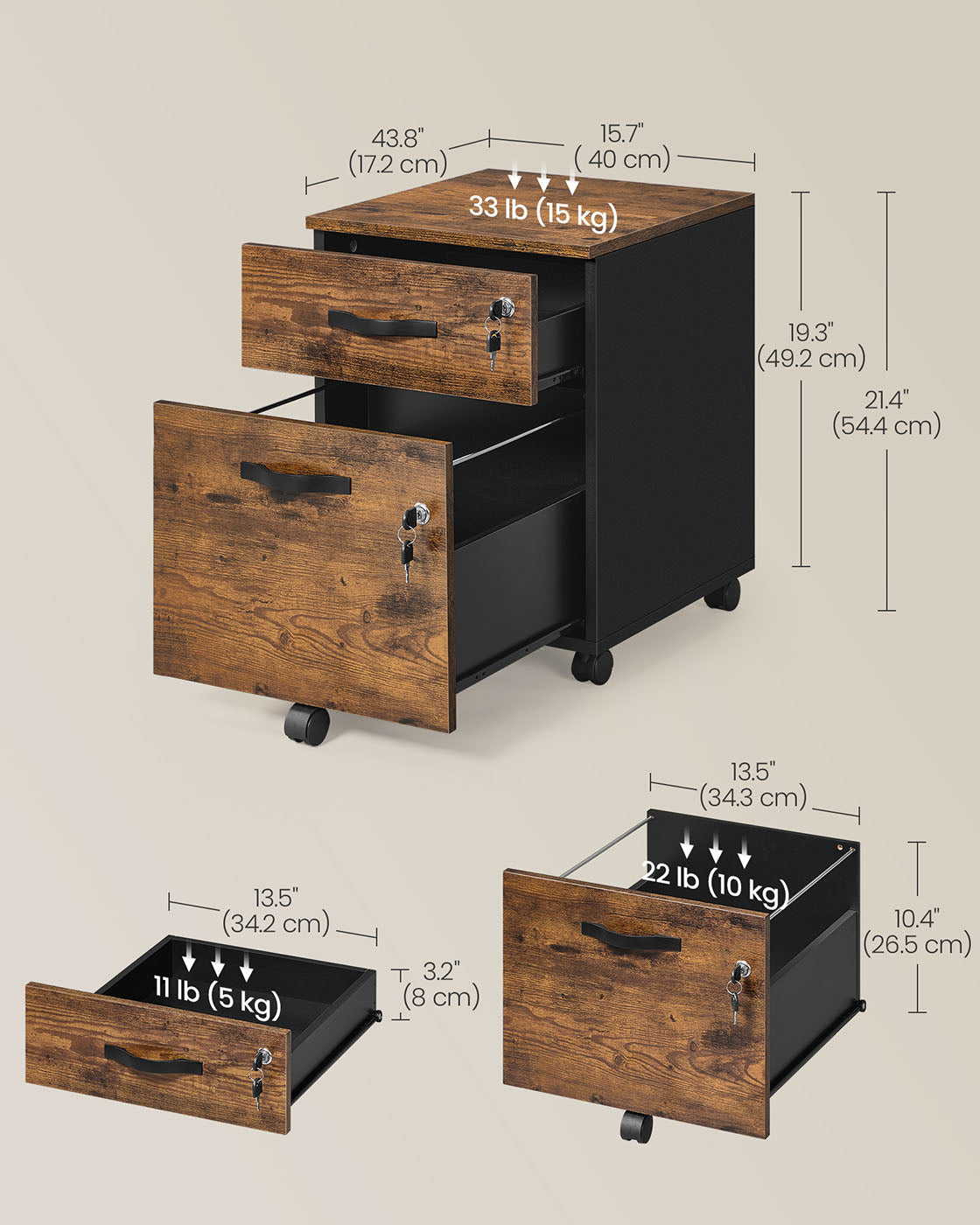 Lockable File Cabinet, Filing Pedestal with 2 Drawers - image 23