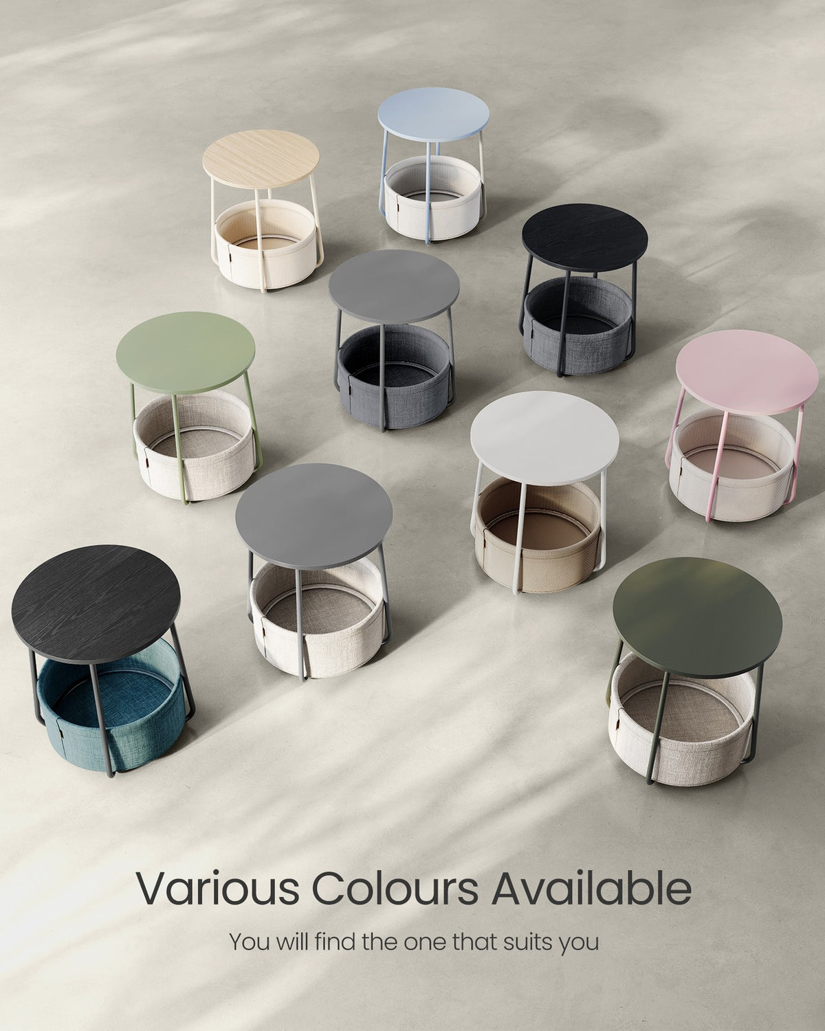 Round End Table with Fabric Basket - image 32