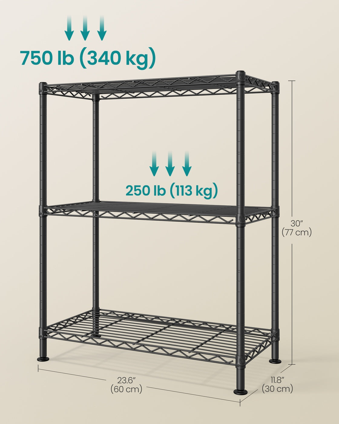 Storage Shelf Metal Garage Shelving Unit 3 Tier 30 x 60 x 77 cm Ink Black - image 6