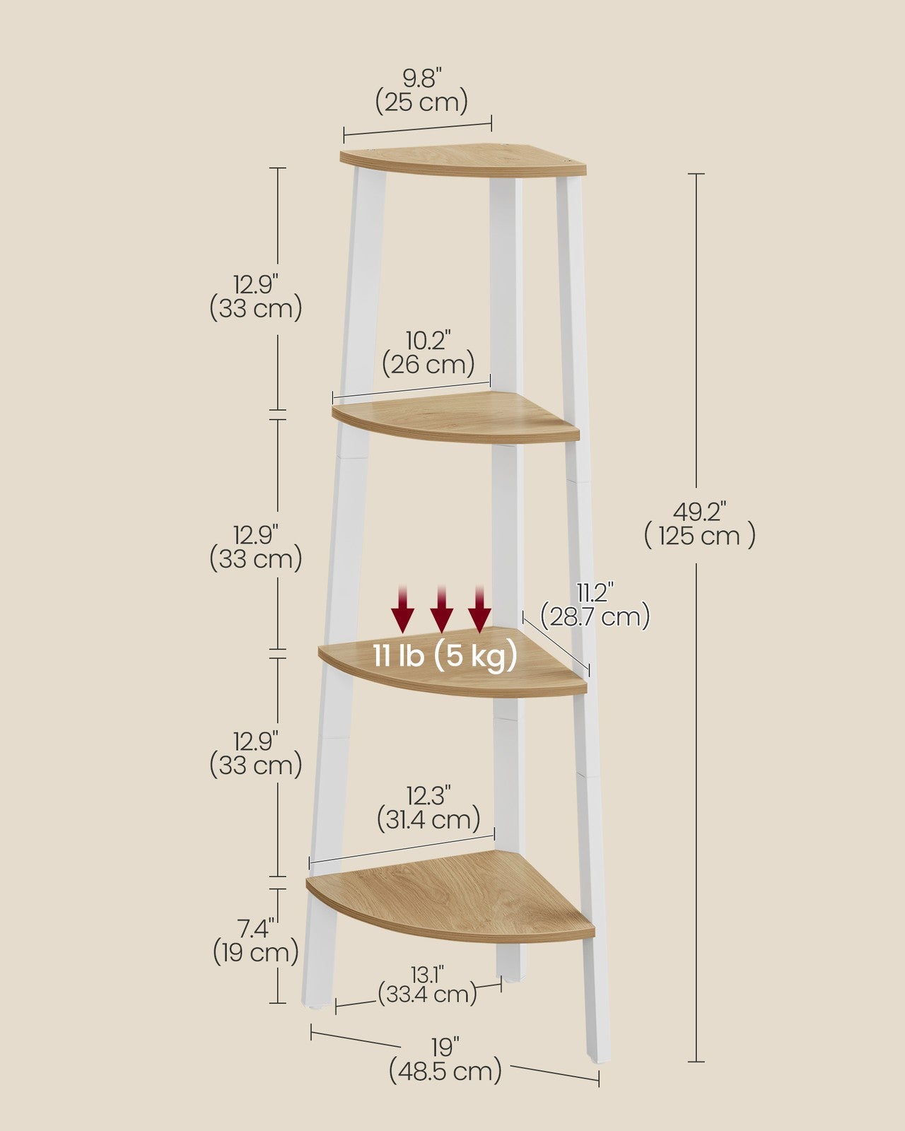 4-Tier Corner Shelf Unit Natural Oak and Matte White - image 7