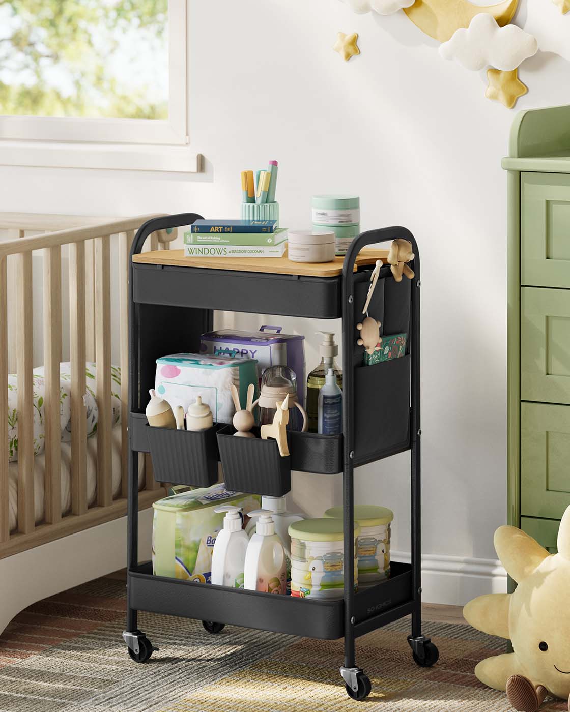 3-Tier Storage Trolley with Table Top Cloud White - image 12