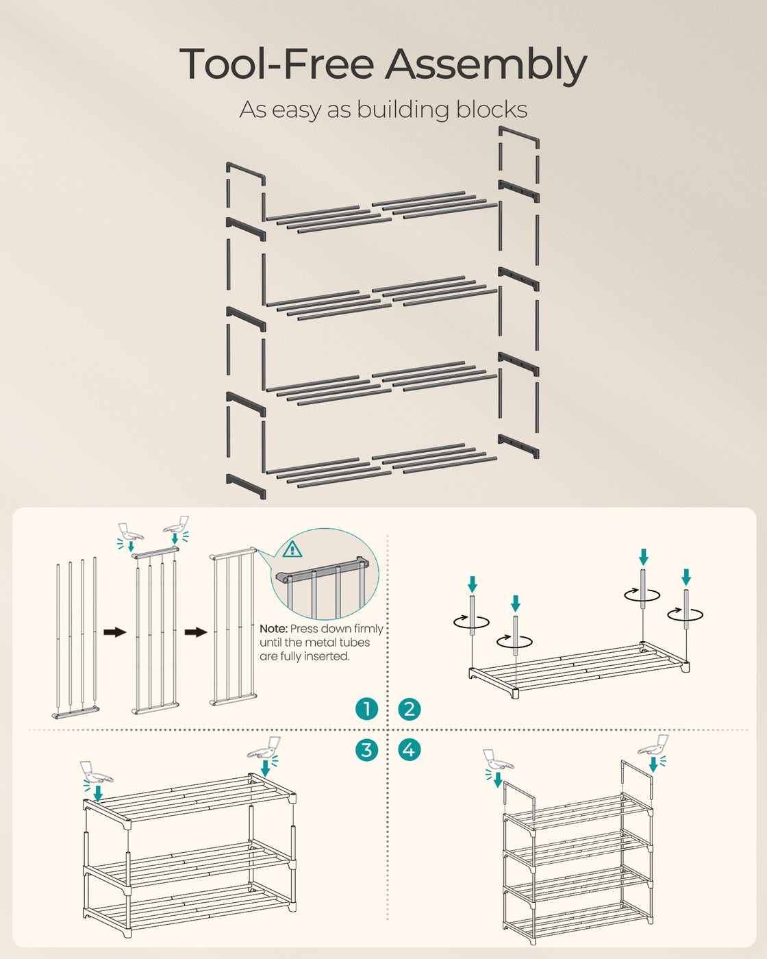 4-Tier Shoe Rack Shoe Storage Organiser Stackable 30 x 68 x 75 cm Black - image 7