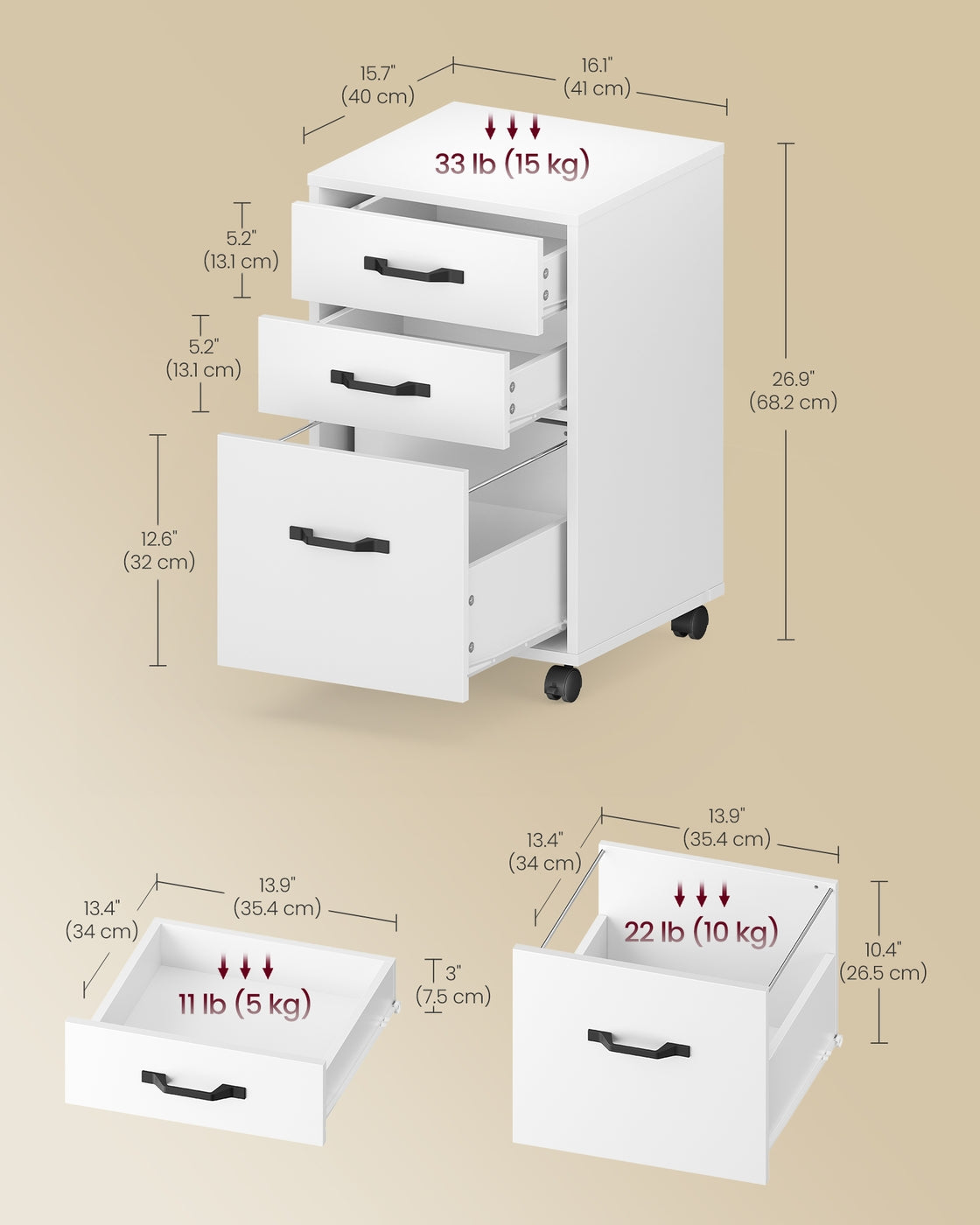 File Cabinet with 2 Drawers Rolling Office Filing Cabinet with Wheels Rustic Brown and Black - image 14