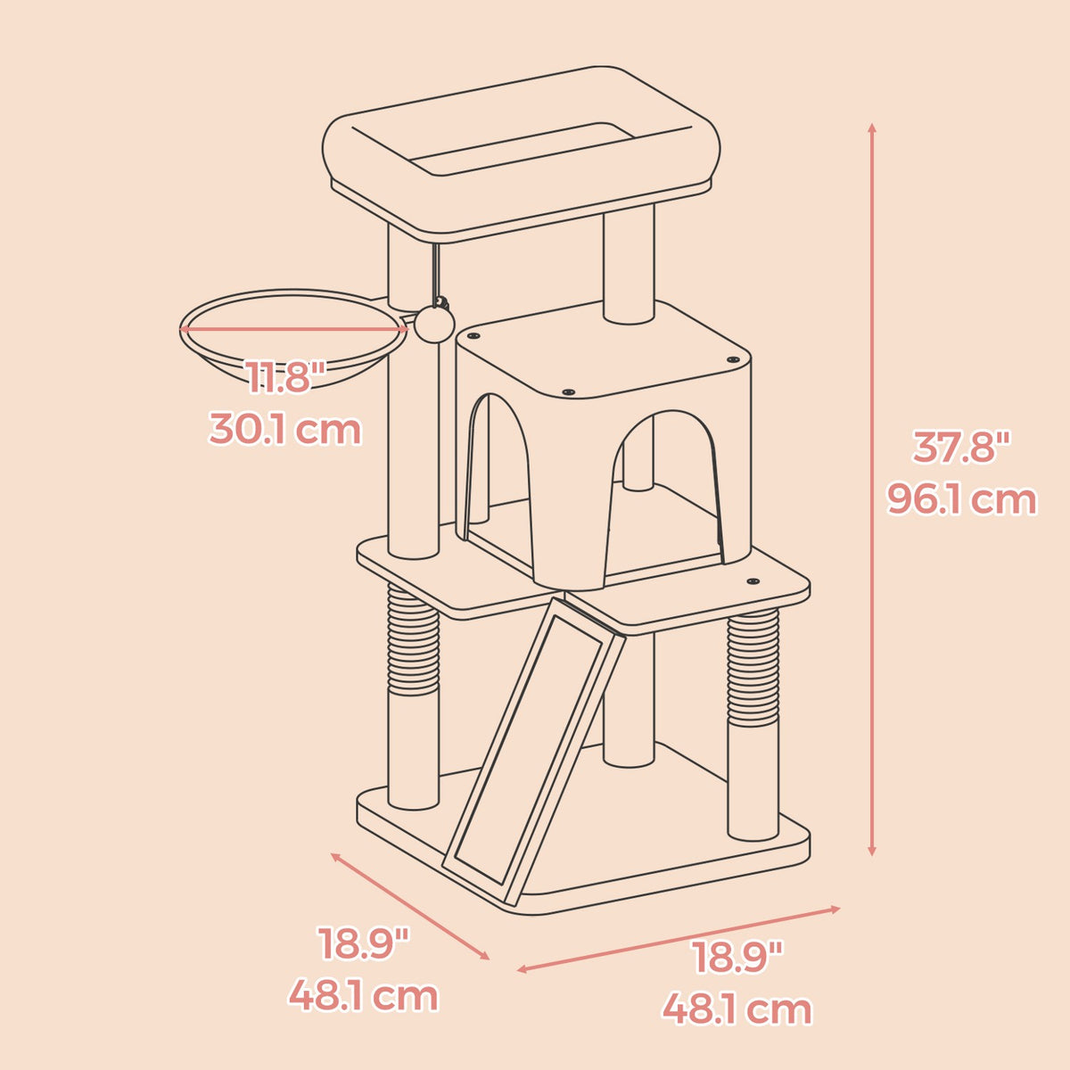 Small Cat Tree Tower with Sisal Scratching Posts, Light Grey - image 20