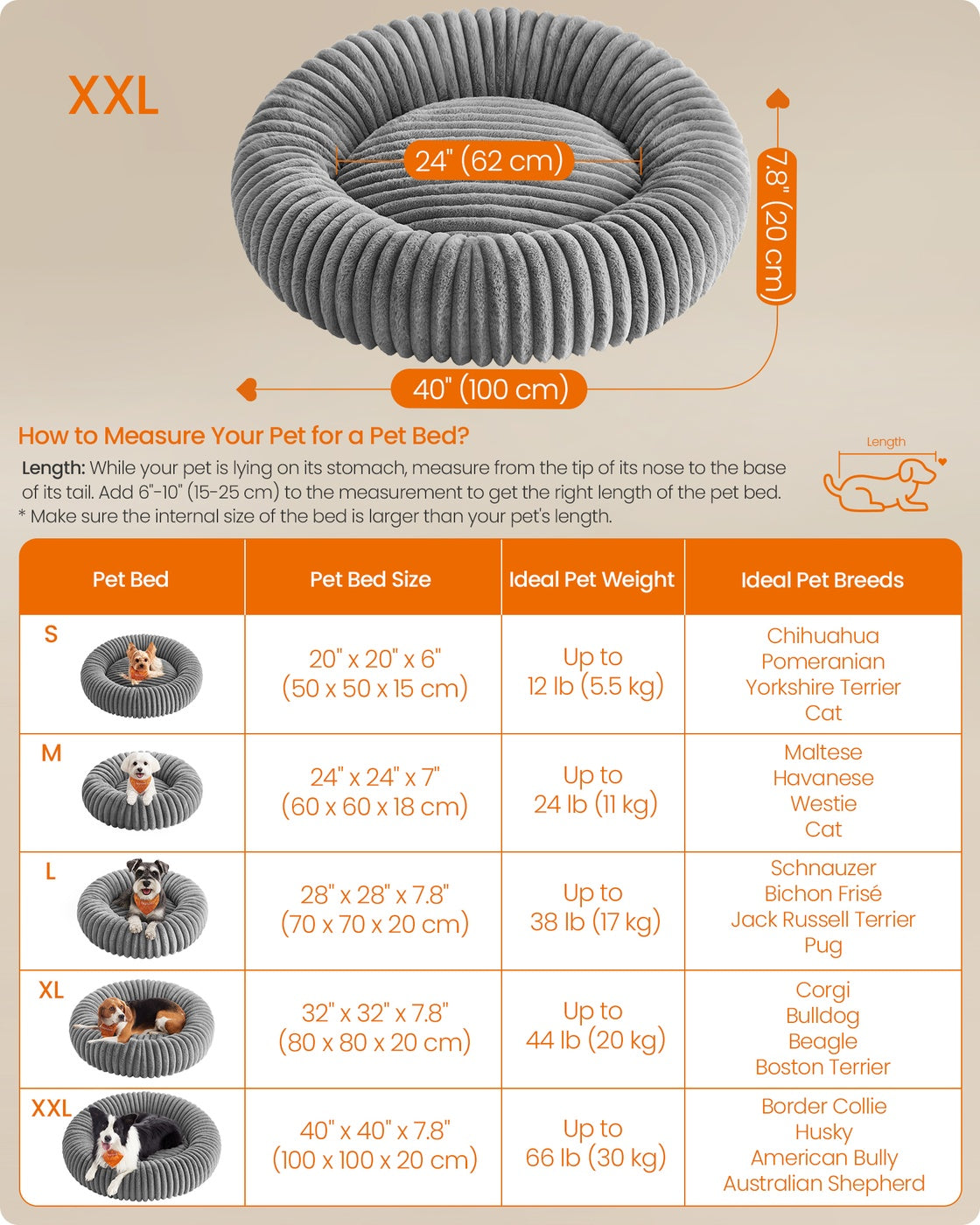 Dog Bed Medium Cat Bed with Soft Padding 60 cm Dove Grey - image 24