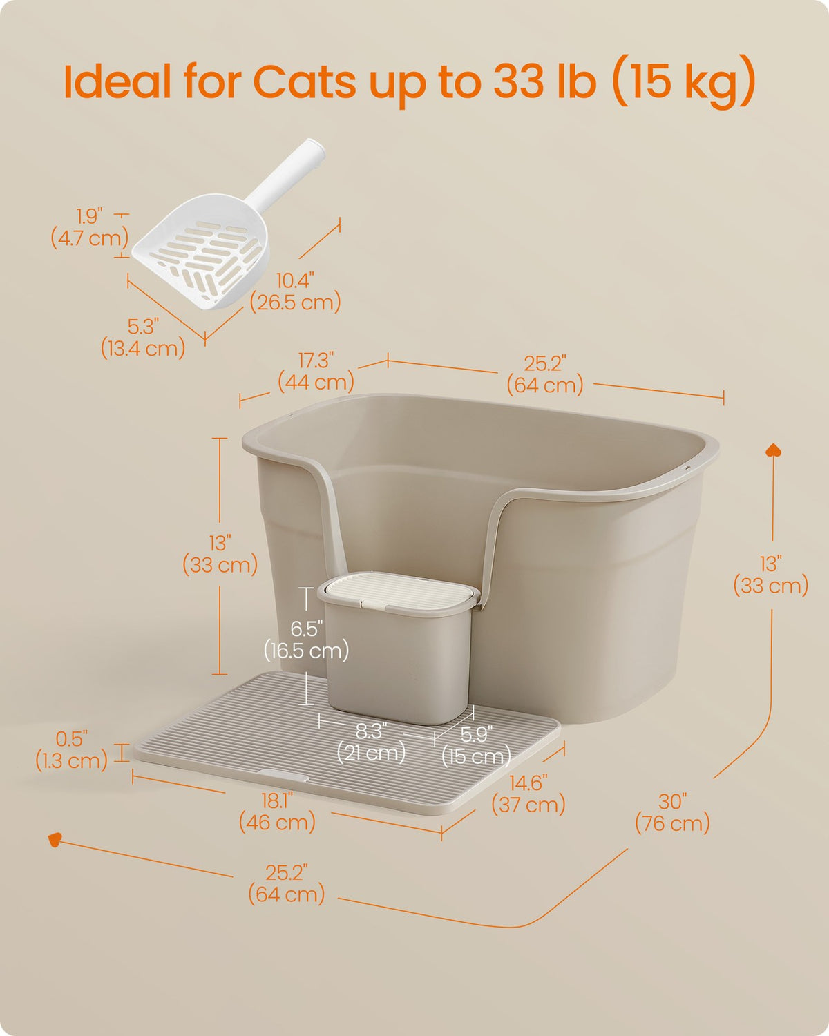 Cat Litter Box with Hide Sides Cappuccino - image 6