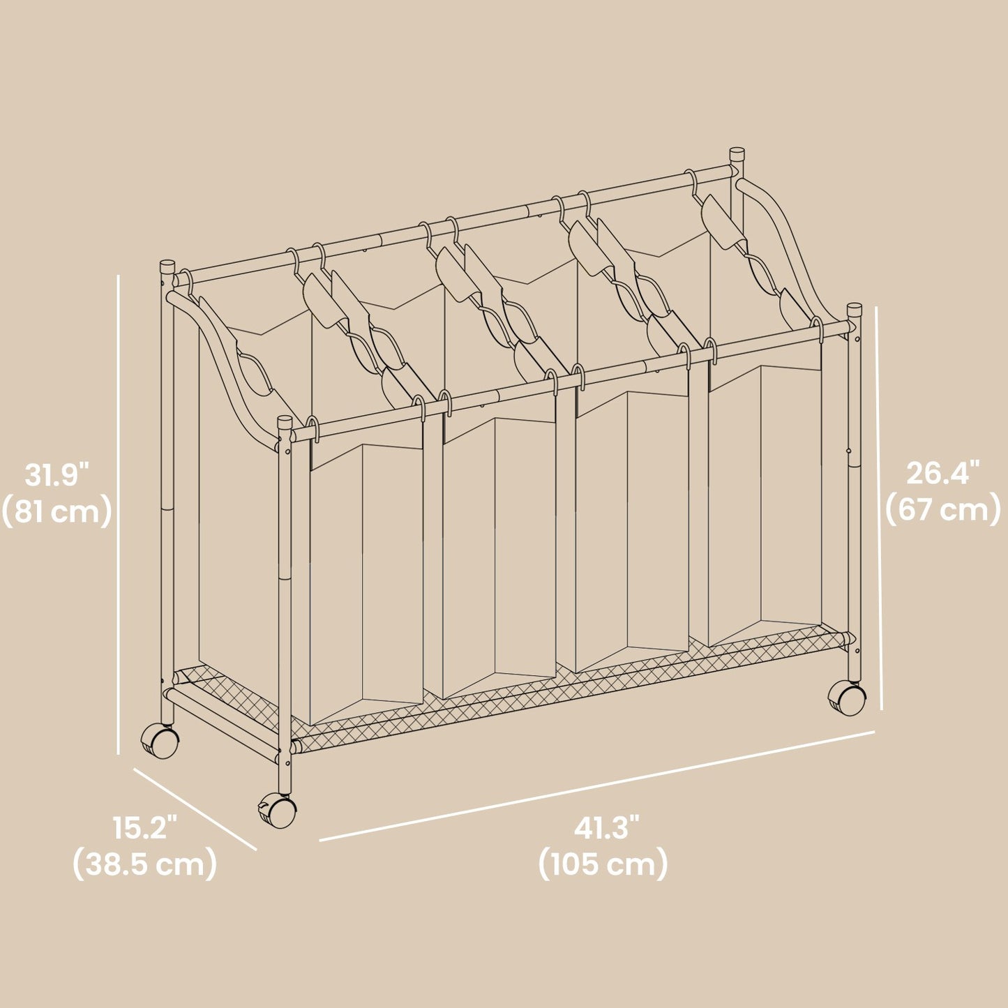 Mobile Laundry Organizer Cart With 4 Detachable Bags, Rolling Hamper Basket Trolley For Bedroom Bathroom - image 5