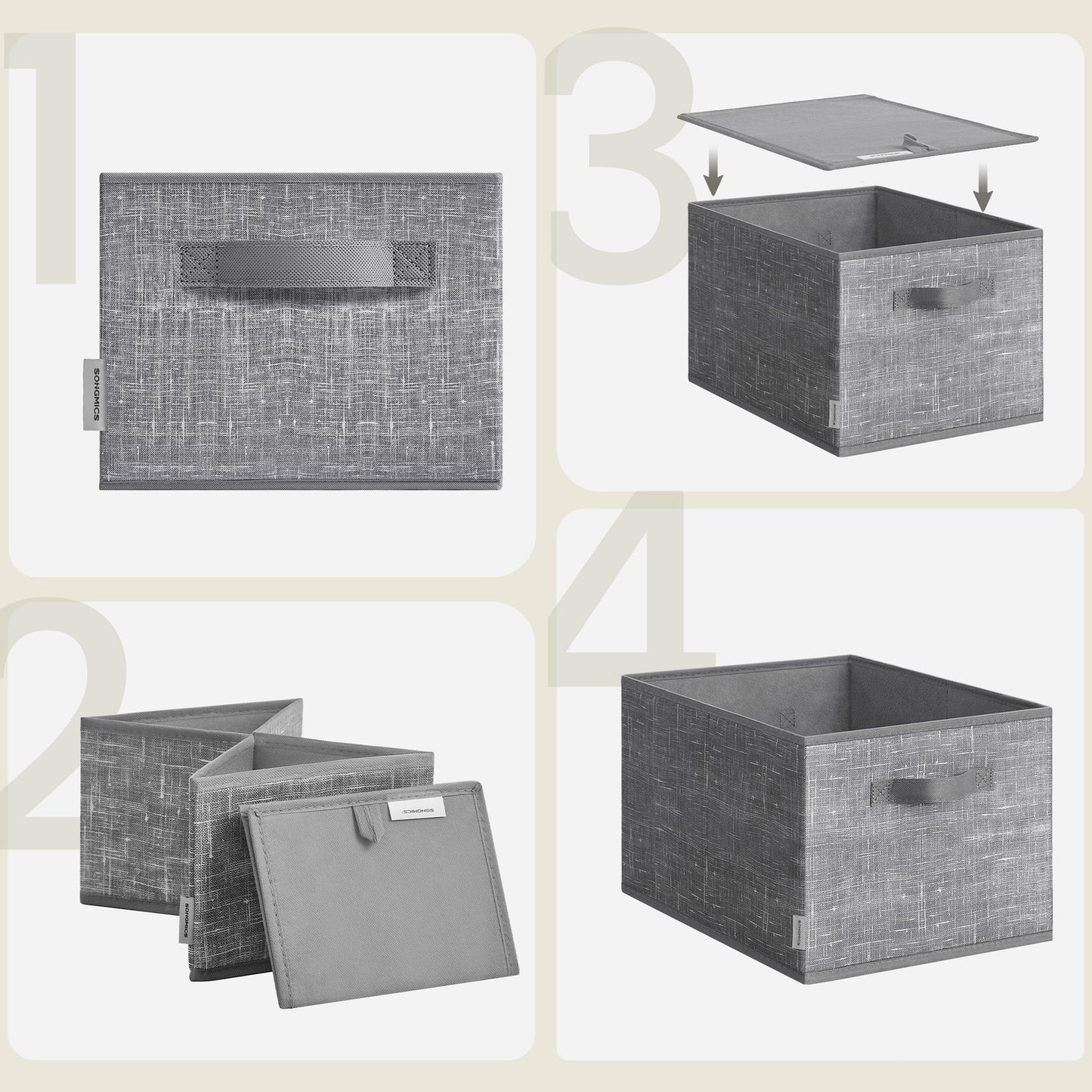 30 cm High Collapsible Storage Boxes Set of 3 Cattail Grey - image 29