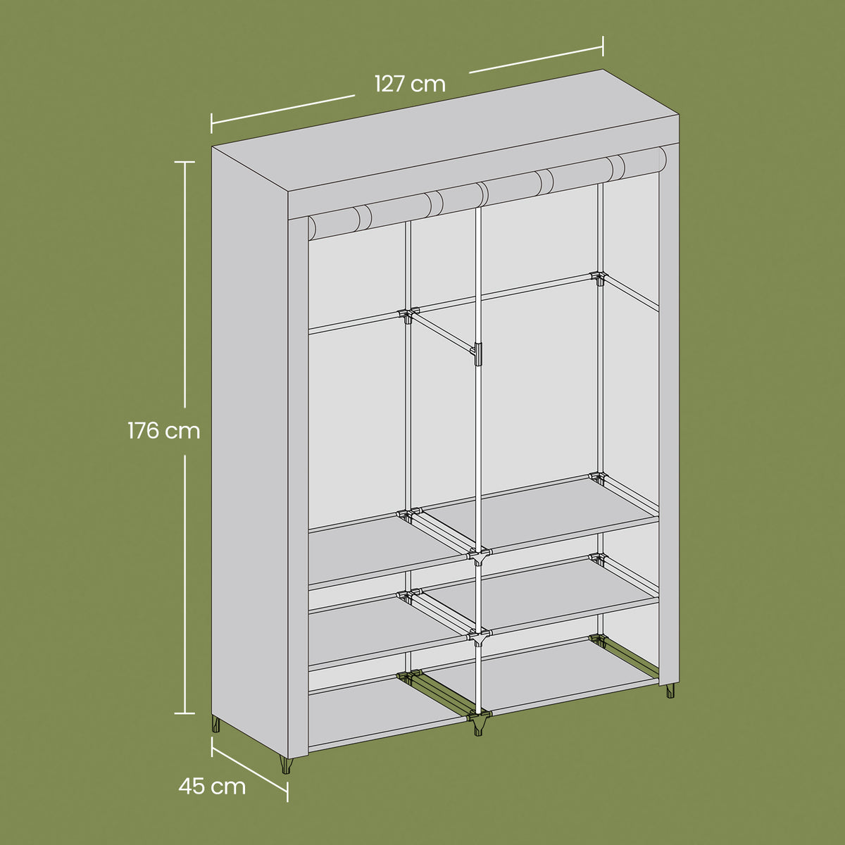 Clothes Wardrobe, Portable Closet, 2 Hanging Rails - image 5
