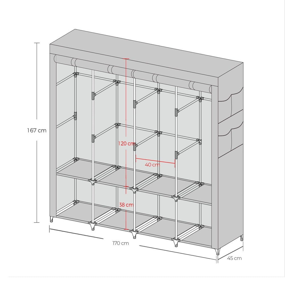Portable Closet, Wardrobe Closet Organiser with Cover, 4 Hanging Rods and Shelves - image 22