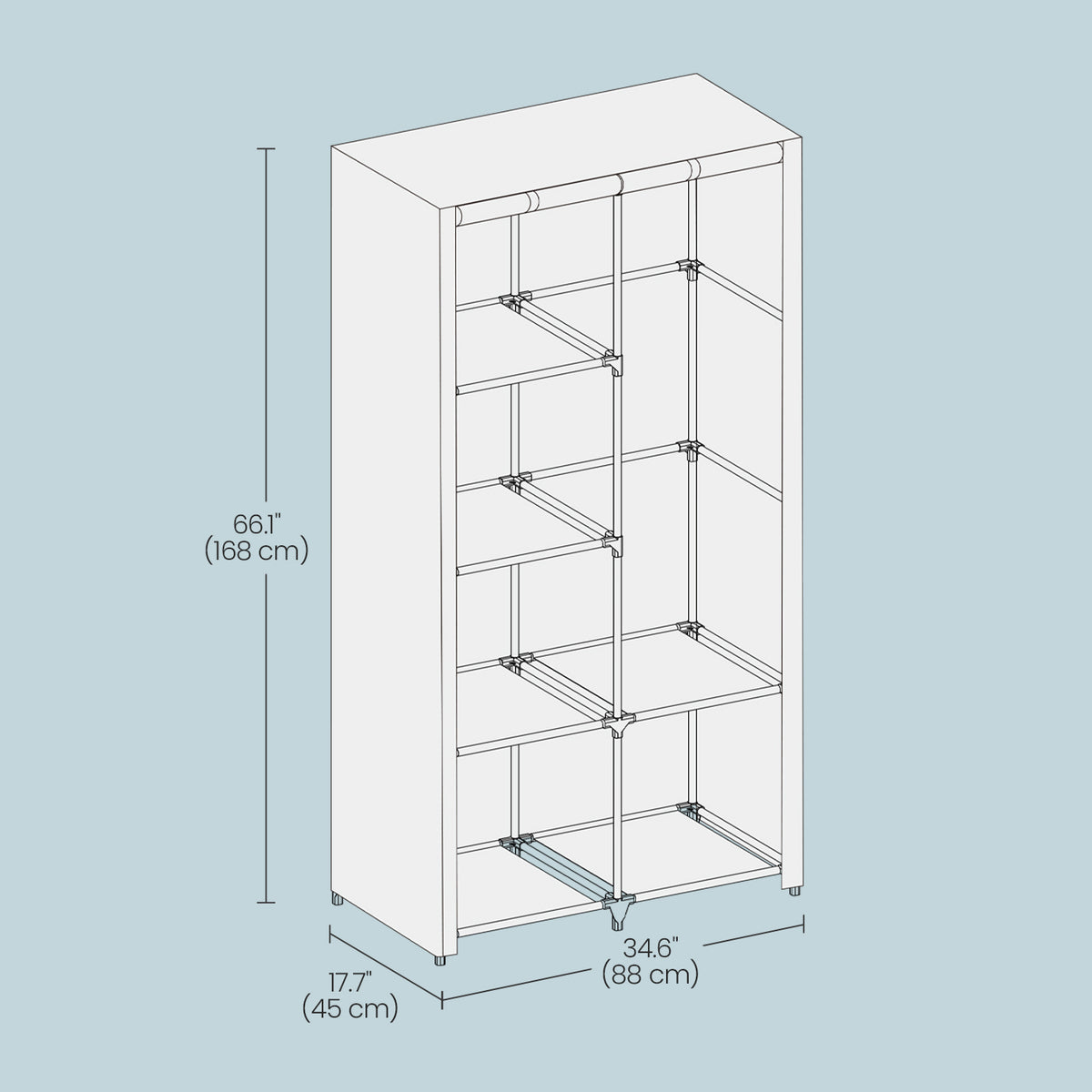 Portable Closet, Wardrobe Closet Organiser with Non-Woven Fabric Cover, Hanging Rods and Shelves - image 5