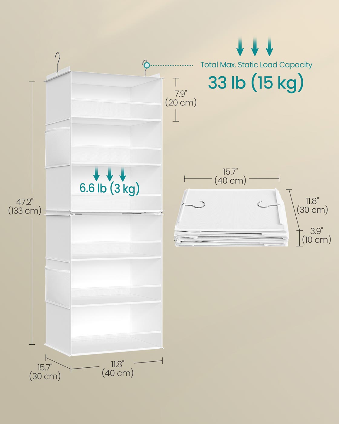 Hanging Wardrobe Organiser 6-Tier Separable Foldable Cloud White - image 6