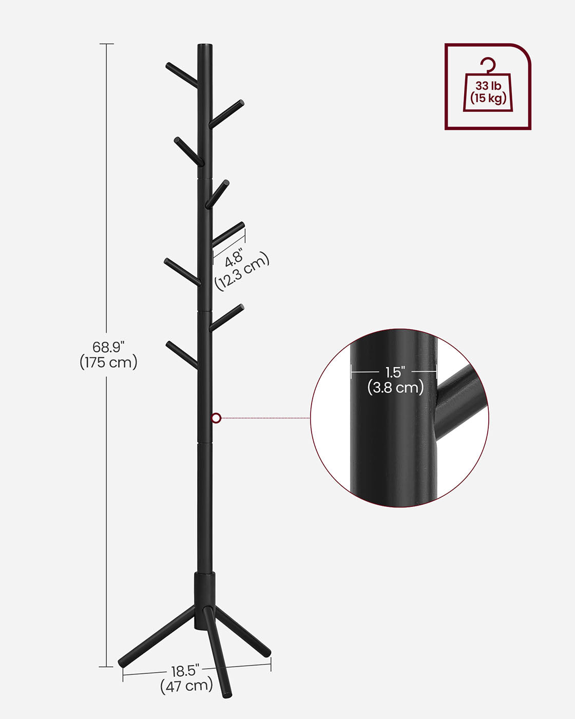 Black Free Standing Wood Coat Stand - image 6
