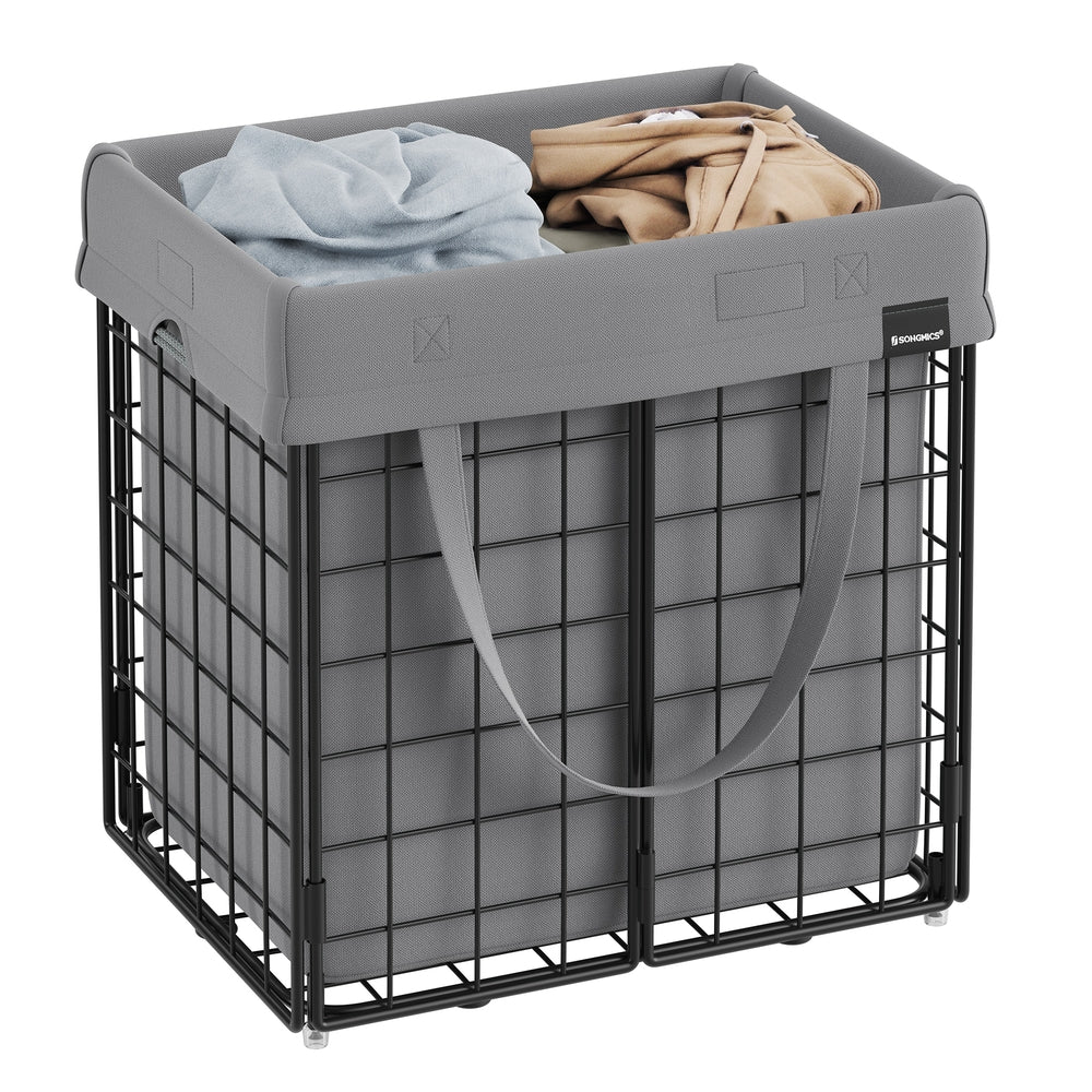 Laundry Hamper with Metal Wire Frame, 23.8 Gal. (90L) - Black + Gray / 50L (15.7"L x 11.8"W x 16.1"H)