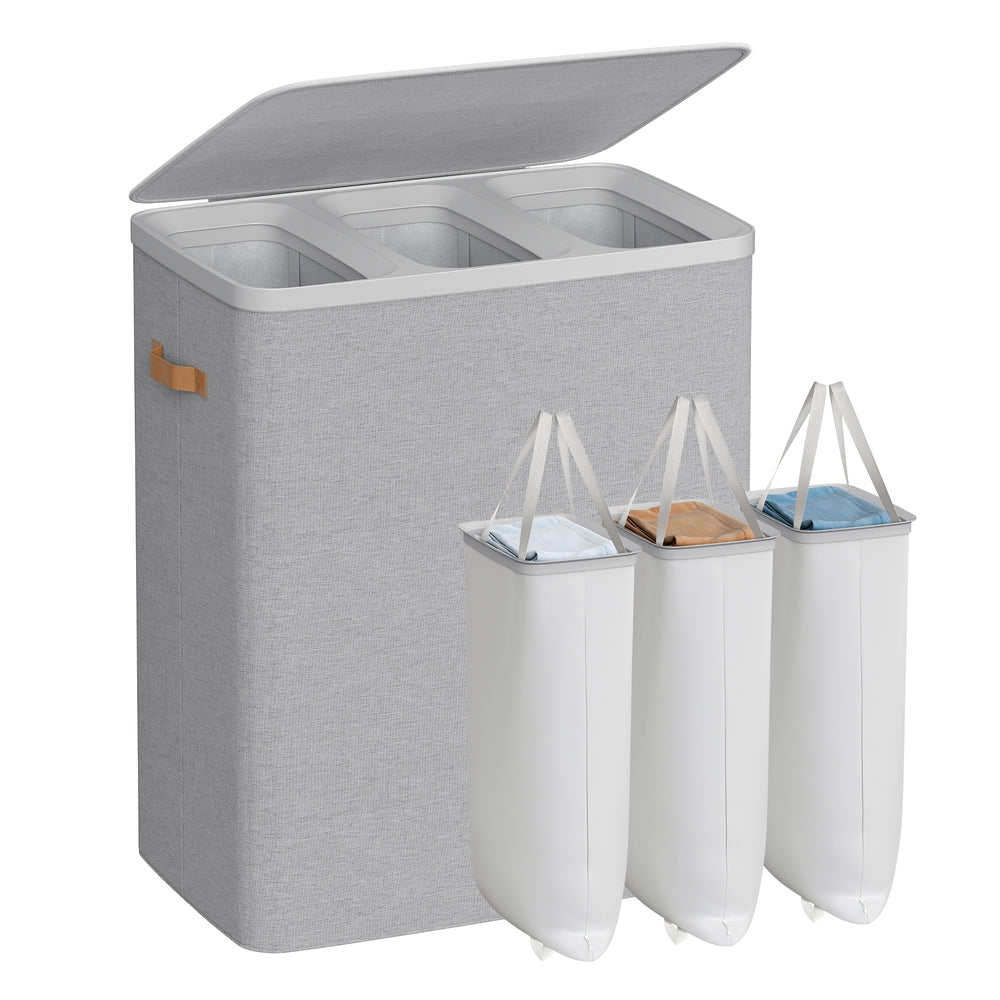 44.9 Gal. Laundry Hamper with Lid and Handles - Dove Gray / 190 L (3-Section)