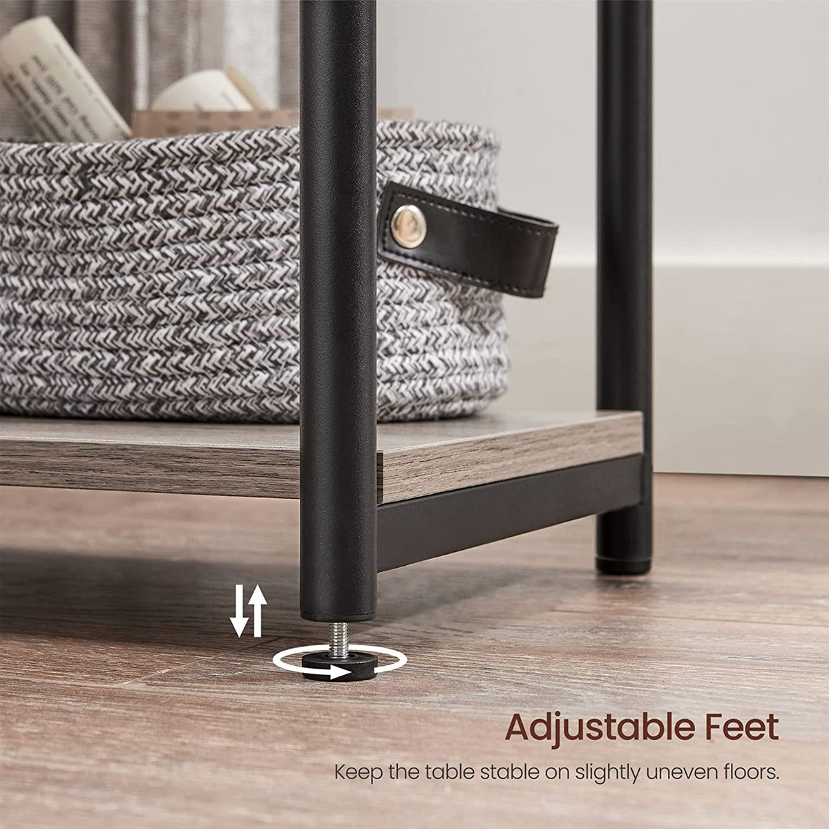 End Tables Set of 2, Side Tables with Storage Shelf, Slim Night Tables, Steel Frame