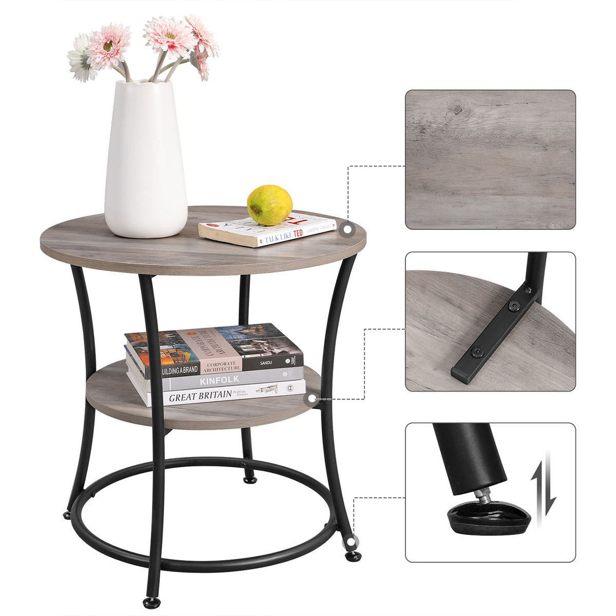 Side Table | Round End Table with Shelves