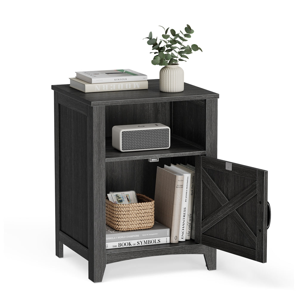 Farmhouse Nightstand with Barn Door - Charcoal Gray / 1