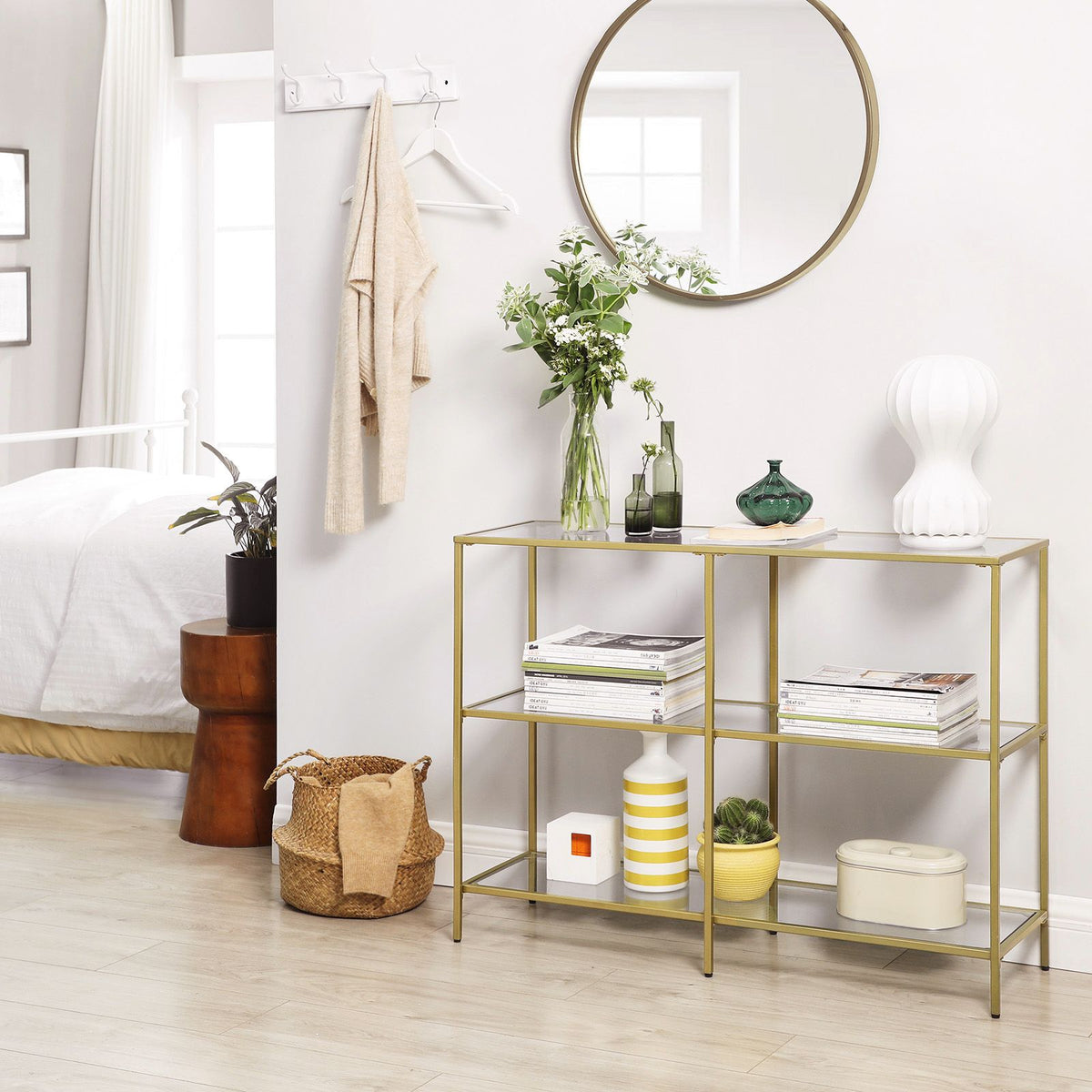 Set of 2 Entryway Tables, 3-Tier Console Tables, Tempered Glass Sofa Tables, 11.8 x 39.4 x 28.7 Inches
