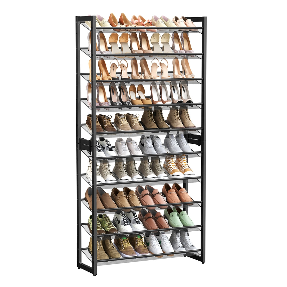 Shoe Rack, 8-Tier Shoe Organizer, Metal Shoe Storage for Garage, Entryway, Set of 2 4-Tier Stackable Shoe Shelf, with Adjustable Flat or Angled Shelves, Holds 32-40 Pairs, Black