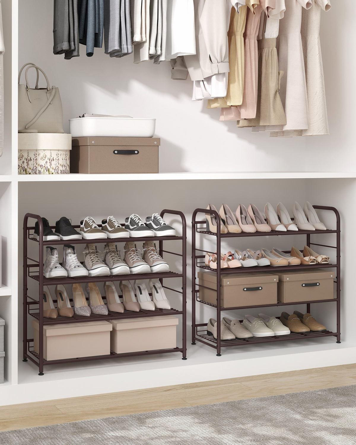 Stackable Shoe Rack, 4-Tier Shoe Rack Storage Organizer, Hold up to 16 Pairs, Steel, 27 x 10.8 x 25.6 Inches
