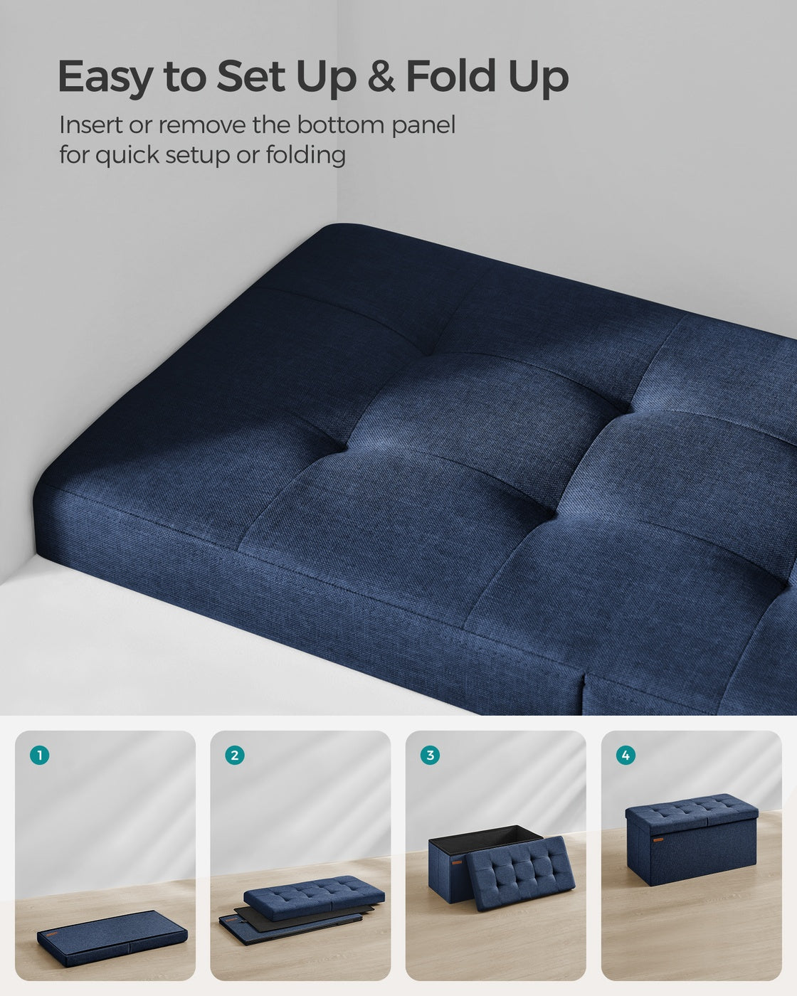 76 cm Storage Ottoman, Foldable Storage Bench with Flipping Lid, 300 kg Load Capacity, for Entryway