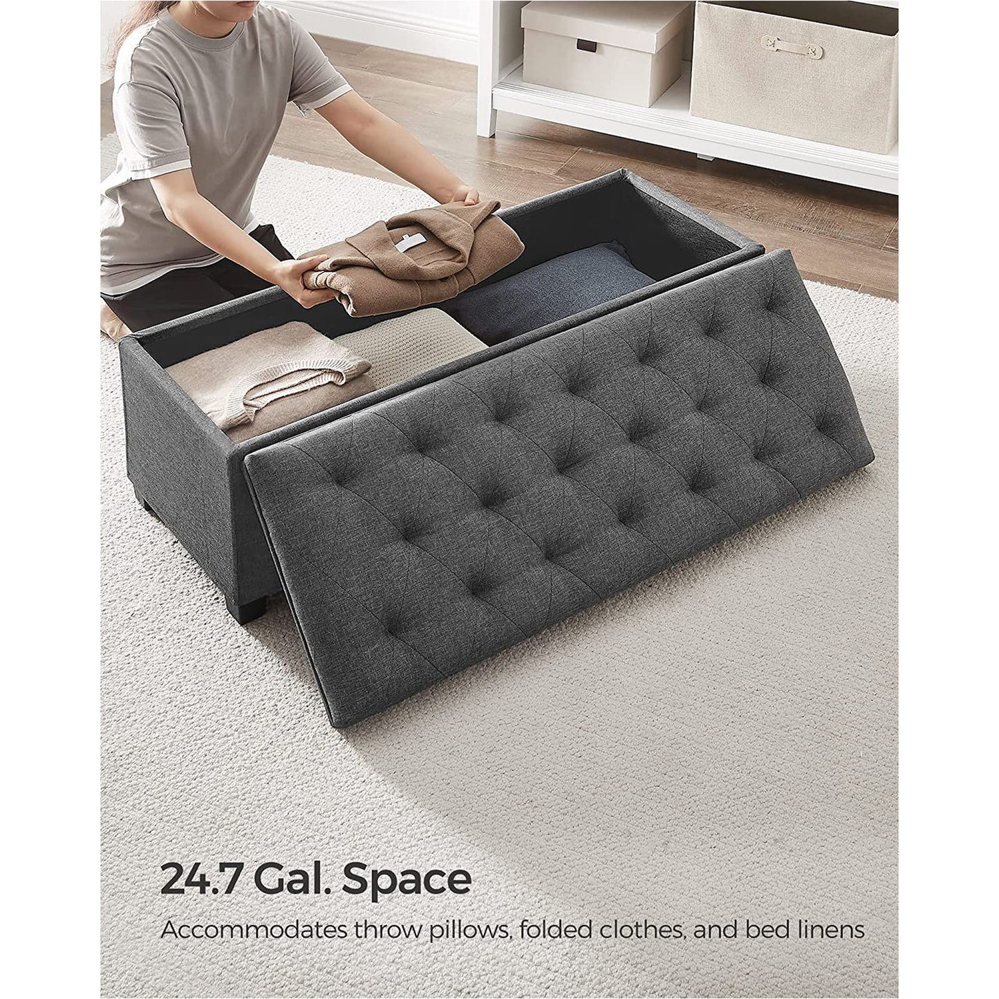Storage Ottoman Bench with Legs, Load up to 660 lb - HWLEXTRA