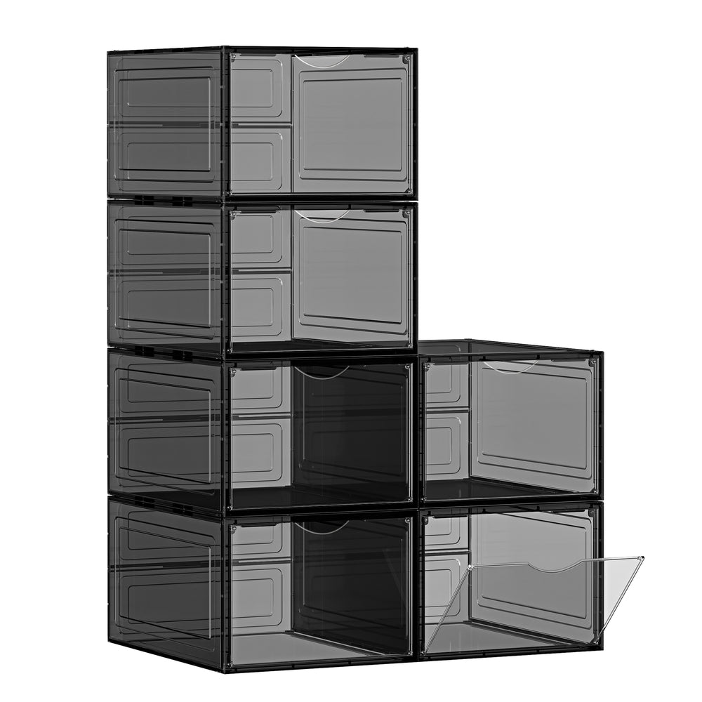 Set of 6 Clear Shoe Boxes — Black