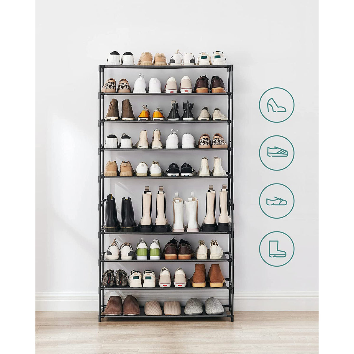 Shoe Rack, 10-Tier Shoe Shelf, Shoe Storage Organizer, Metal Frame, Non-Woven Fabric Shelves