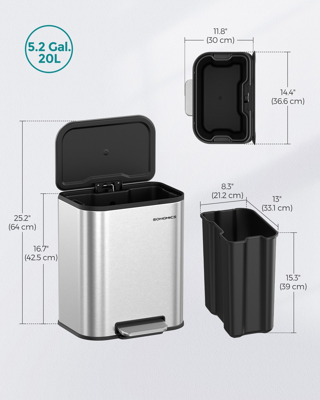 5.2-Gallon (20L) Kitchen Trash Can with Lid - image 16